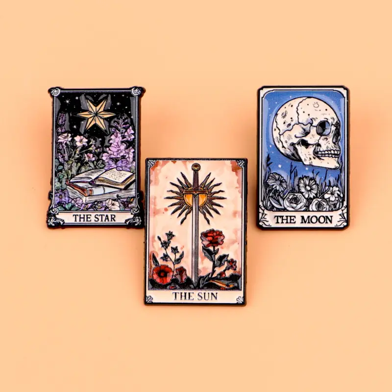 3pcs/set Cartoon Sun Star Flower Skull Brooch Drop Set Pins Brooch Pin Clip, Tarot Design Zinc Alloy Badges, Flower Accessories, Perfect Gift for Friends, Casual Style, All Seasons