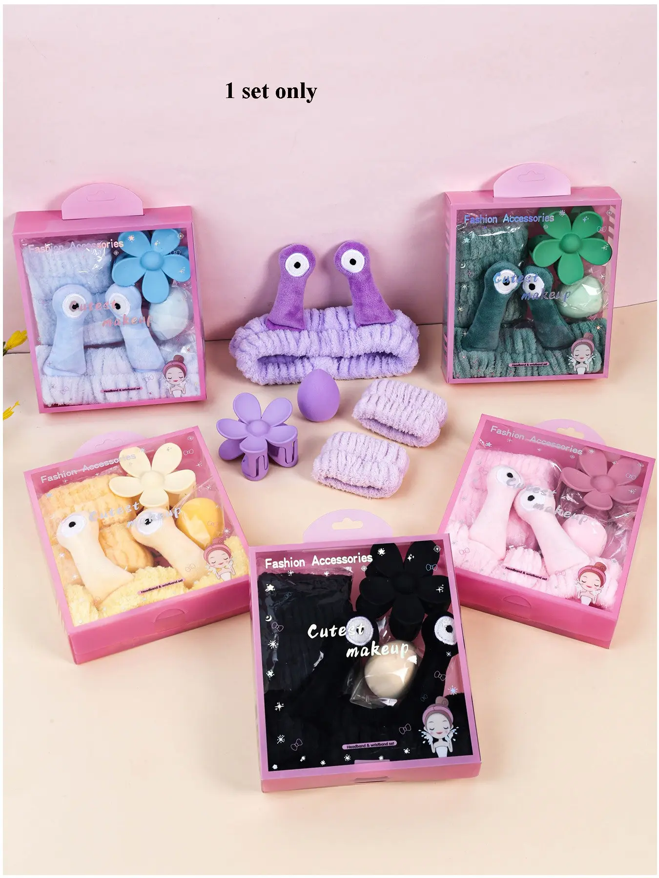 5-piece New Plush Snail Girl Sponge Spa Headband Wristband with Hair Claw Clip, Hair Accessory Set with Gift Box, Suitable for Party Gifts and Daily Use, Washing Face, Spa, Bathing, Makeup, Gift Set