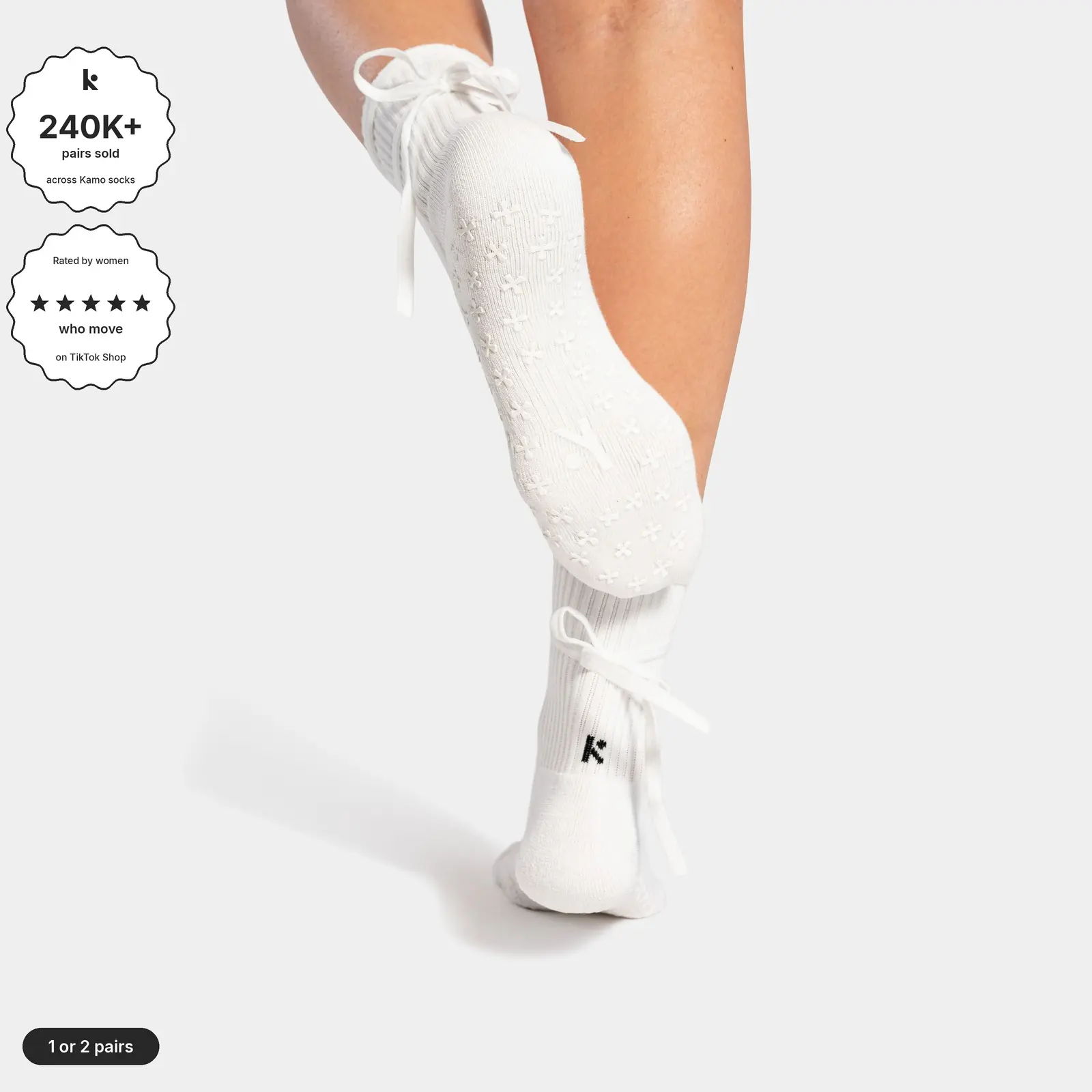 Women's Kamo Fitness  Grip Socks - Non-Slip Cotton Crew Socks for Pilates, Yoga, Barre - Black & Ivory Contrast, 1 Size, Moisture Wicking Socks Training