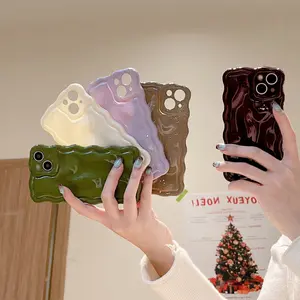 Cute Water Ripple Curly Wave Shape with 3D Meteorite Bubble Glitter Design, Luxury Wavy Edge Full Camera Protection Soft TPU Durable Shockproof Phone Case Cover, for iPhone 16 Series Plus 11 12 13 14 15 Pro Max cases