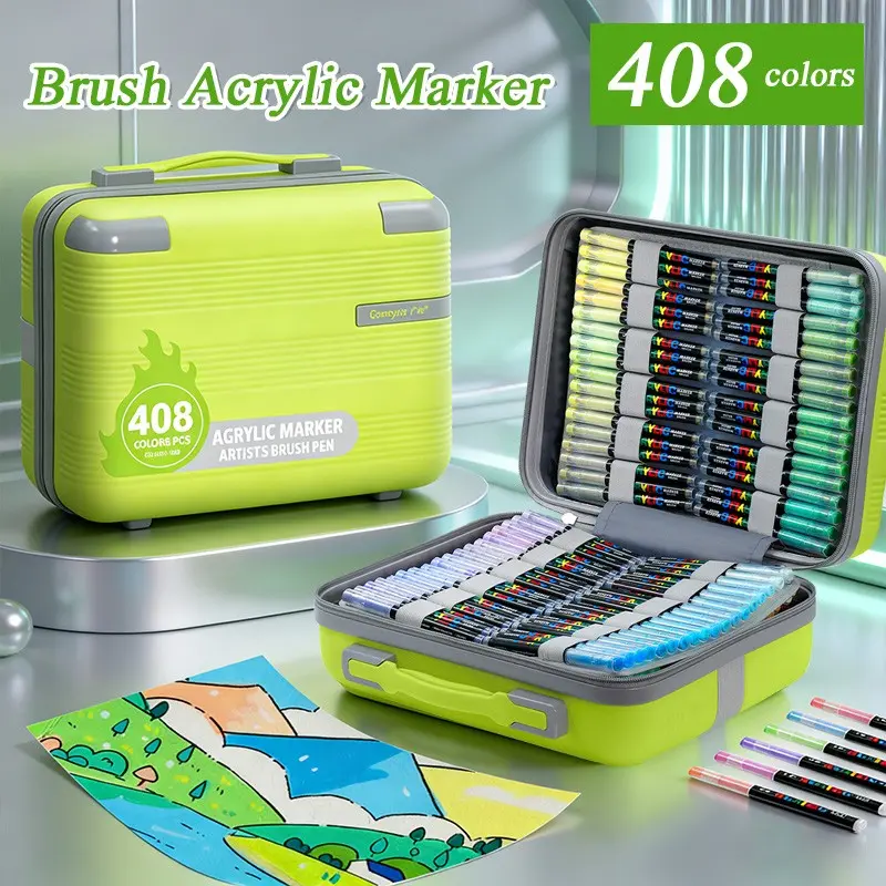 Professional Art Supplies, 408 Colors Liquid Core Markers, Ideal for Ceramics Metal Plastic Wood, Back-To-School Creative Tools
