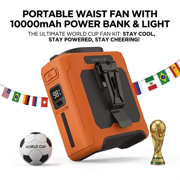 2026 Cordless Waist Cooling Fan, High Speed USB & Mobile Fan, 10000mAh Rechargeable, 40H Runtime, 16000 RPM, 5 Wind Speed Settings, Built-In Light, Ideal for Outdoor Construction, Camping, Cordless Battery Operated Usb & Mobile Fans