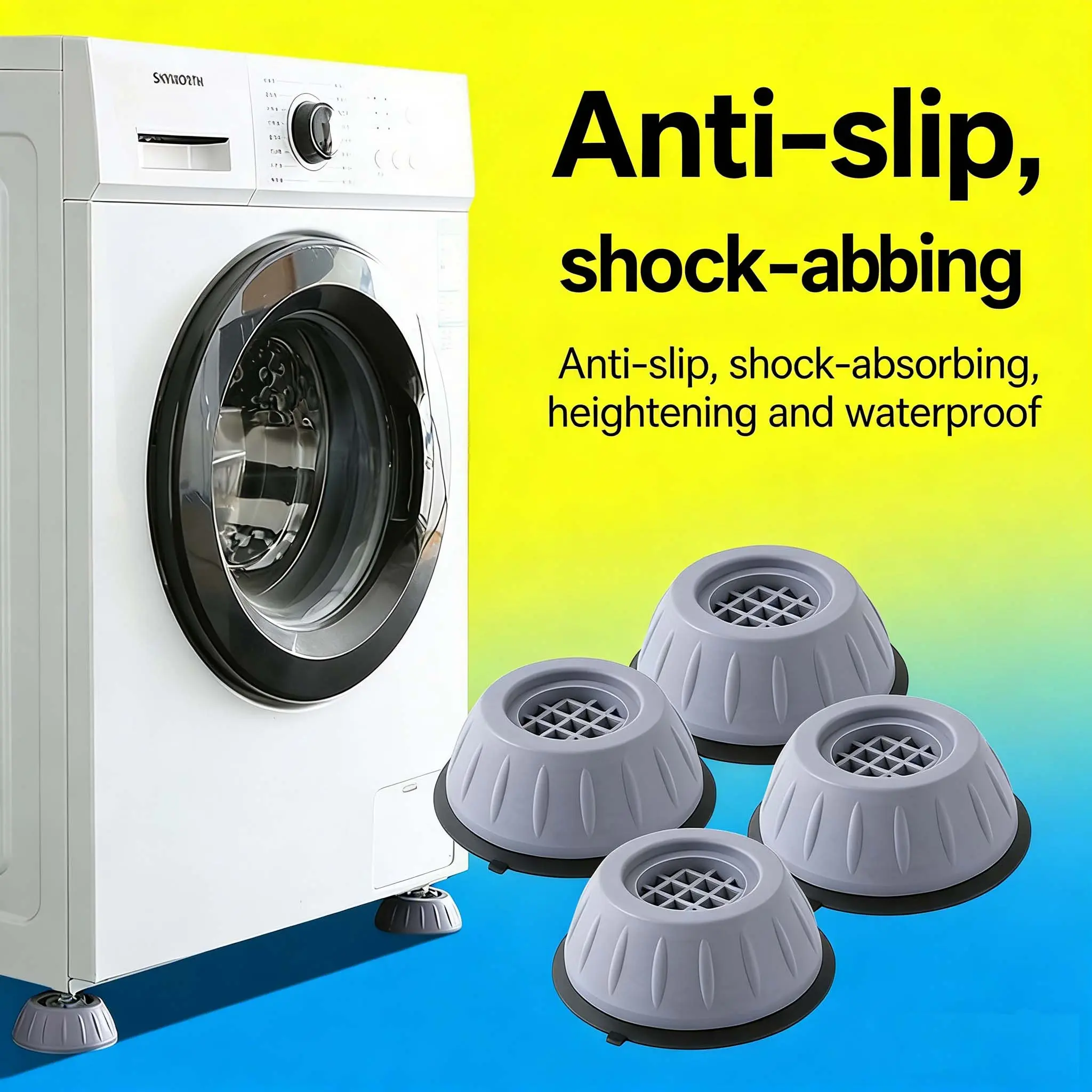 Anti-Vibration Noise Reduction Washing Machine Feet Pads Anti-Slip Heighten Universal Fit Waterproof Foot Pads Mats for Washer Dryer Refrigerator Universal Shock Absorber Furniture Foot Pads