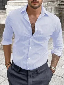 Men's Long Sleeve Striped Shirt, Casual Button Down Shirt, Stylish Classic Summer Loose-Fit Fabric, Durable Material, Elegant Comfort Fit, Multiple Color Options