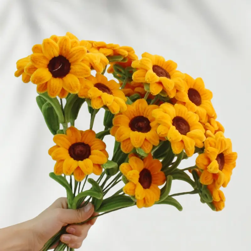 Golden Sunflower Green Leaves Pipe Cleaners Craft Kit - DIY Chenille Stems, Decorative Supplies for Floral Arrangements, Home Wedding Decor, Easy Handmade Art Kits for Adults & Kids Beginners