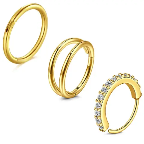 Rhinestone Decorated Nose Ring (3pcs), Spiral Nose Ring, Stainless Steel Nose Stud, Nose Cuff for Women & Men, Trendy All-match & Exquisite Body Piercing Jewelry, Body Jewellery, Nose Rings Set for Daily & Party Decoration