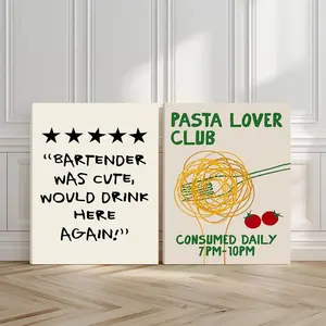 2pcs Pasta Lover Wall Art, Five Stars Poster, Bartender Review Art Prints, Daily Ritual Home Decor, Modern Wall Paintings, Minimalist Canvas Posters Wall Arts, Decor for Living Room, Restaurant, Kitchen, Bedroom, Housewarming Gift, With Frame