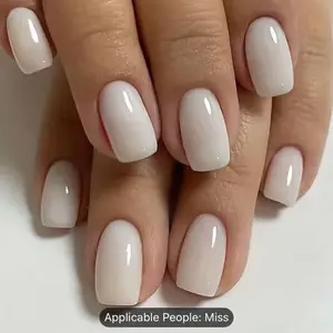 24pcs Glossy Medium Square Fake Nails, Milky White Press On Nails Solid Glue On Nails, Minimalist Style False Nails For Women Girls Daily Wear Manicure Nail Art Nail Care Nail Polish Polish Cutics Cosmetic