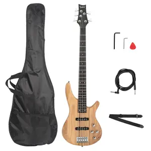 Flower Dance GIB Electric 5 String Bass Guitar Full Size Bag Strap Pick Connector Wrench Tool Burlywood Last Chance for Summer Labor Day Weekend