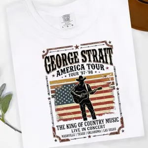 George Strait America Tour Shirt,Vintage Country Concert Tee, Western Cowboy Graphic T-Shirt UIJ