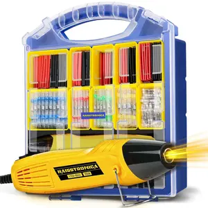 Solder Seal Wire Connectors with Tubing Set, Mini Heat Gun for Heat Shrink Tubing, Connectors Assortment, Organizer Box with Removable Dividers(450PCS)