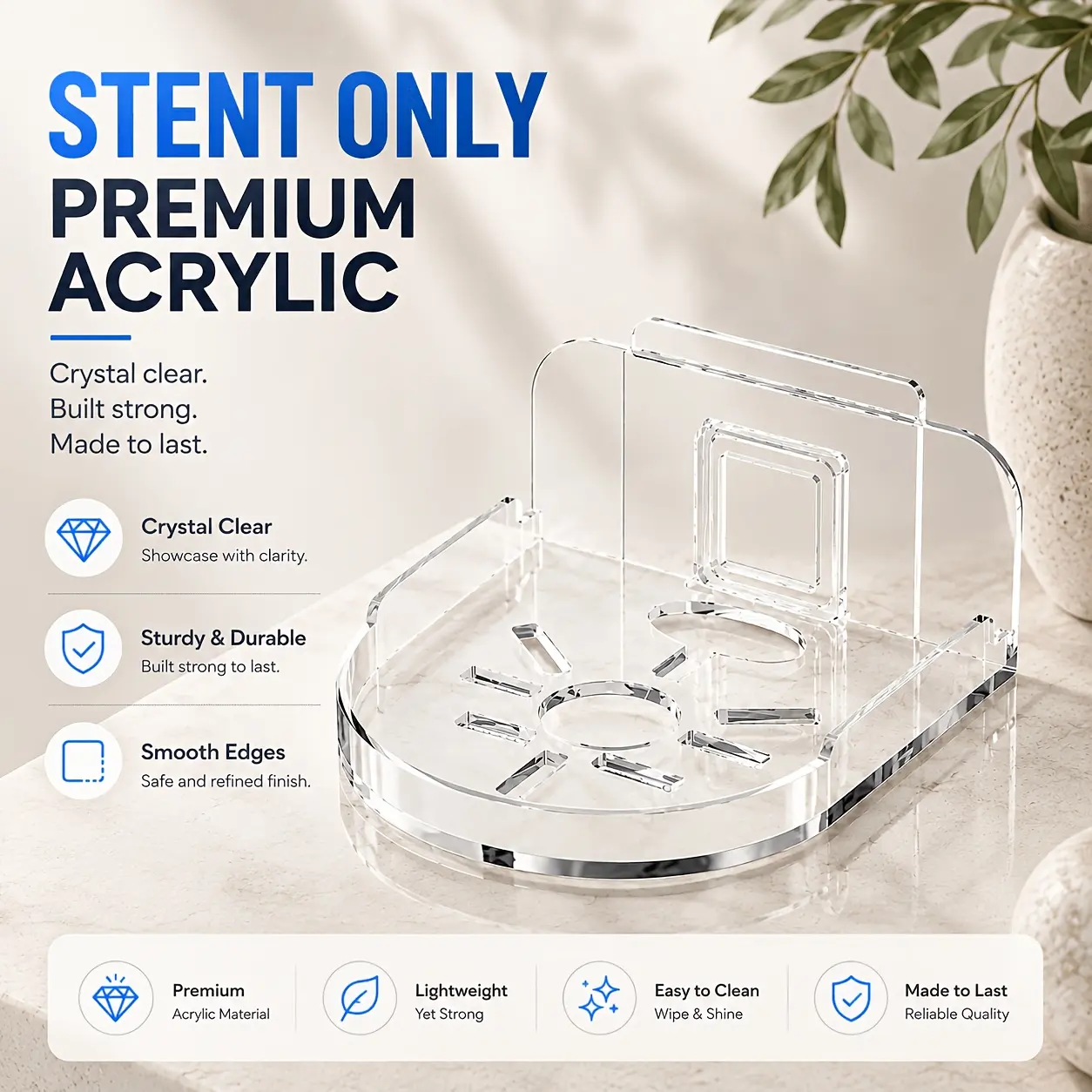 1PC camera stand, acrylic material, sturdy and durable, no drilling required, easy installation, can hold cameras and routers.