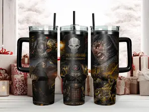 Warhammer 40K Perturabo Primarch of the Iron Warriors 40oz Insulated Stainless Steel Tumbler - Epic Chaos Space Marine 'Iron Within' Art Travel Mug with Handle & Straw - Perfect Grimdark Gift for Tabletop Gamers