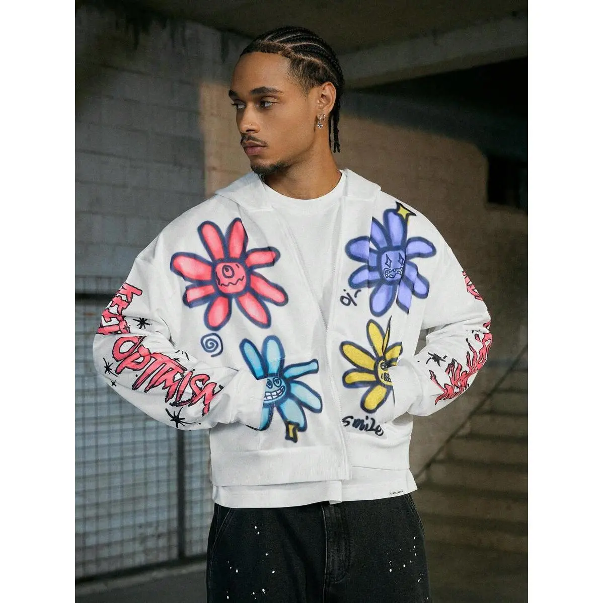 ( Five-star review)Manfinity Streetrush Manfinity Streetrush Men's Floral Print Zip Up Hooded Casual Sweatshirt Zip Up Hoodie Y2k Flower Hoodie, Men Mens Streetwear Hoodies For Men Graphic,Hip-Hop Street,Boy Friend Gifts,Graphic Hoodies Men,Streetwear Men