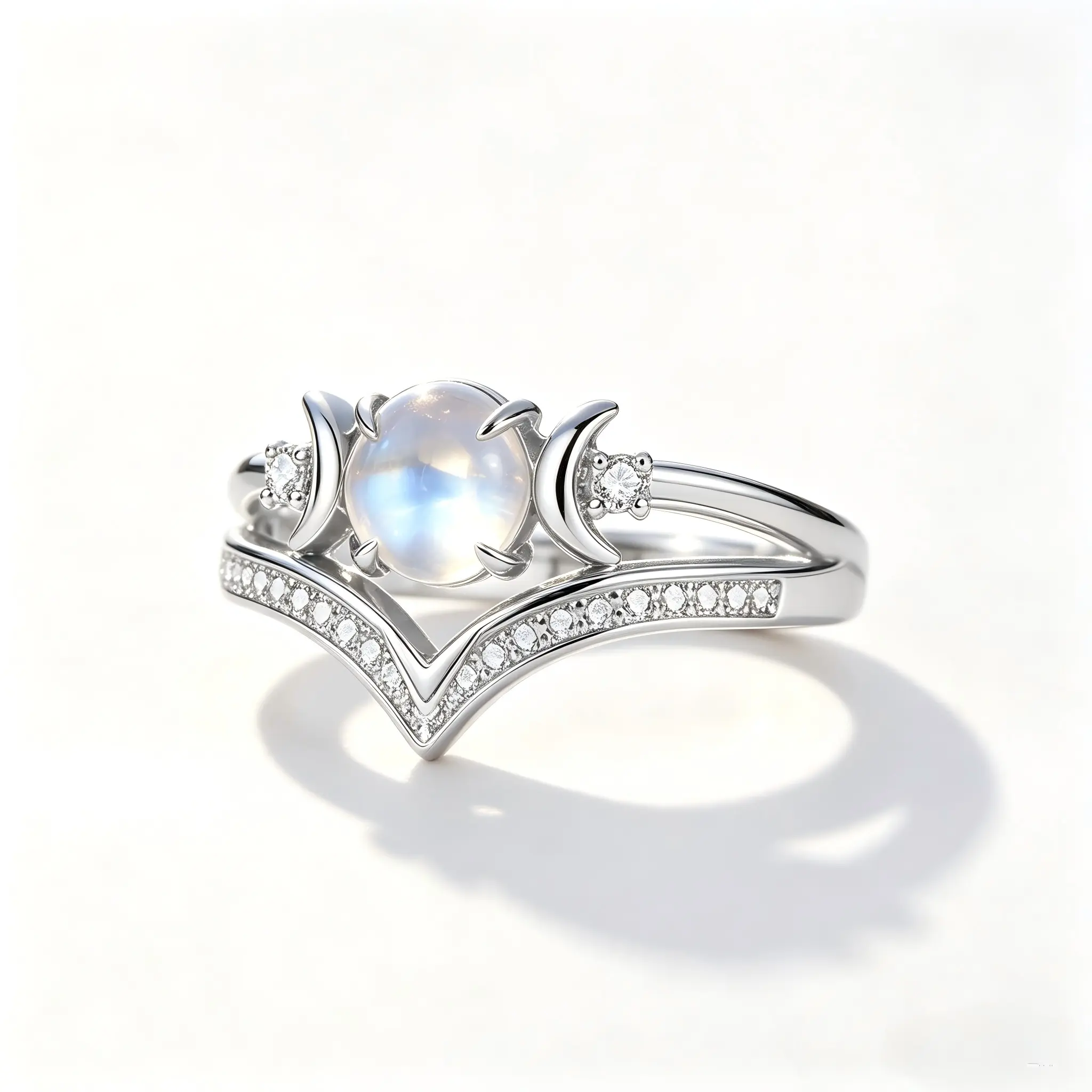 Women's Witchy Triple Moon Goddess Jewelry Rings Set, Boho Lead-Free Copper Stackable Bands with 0.24 Inch Untreated Natural Moonstone for Emotional Calm, Retro Hypoallergenic Costume Rings, US Sizes 6-10