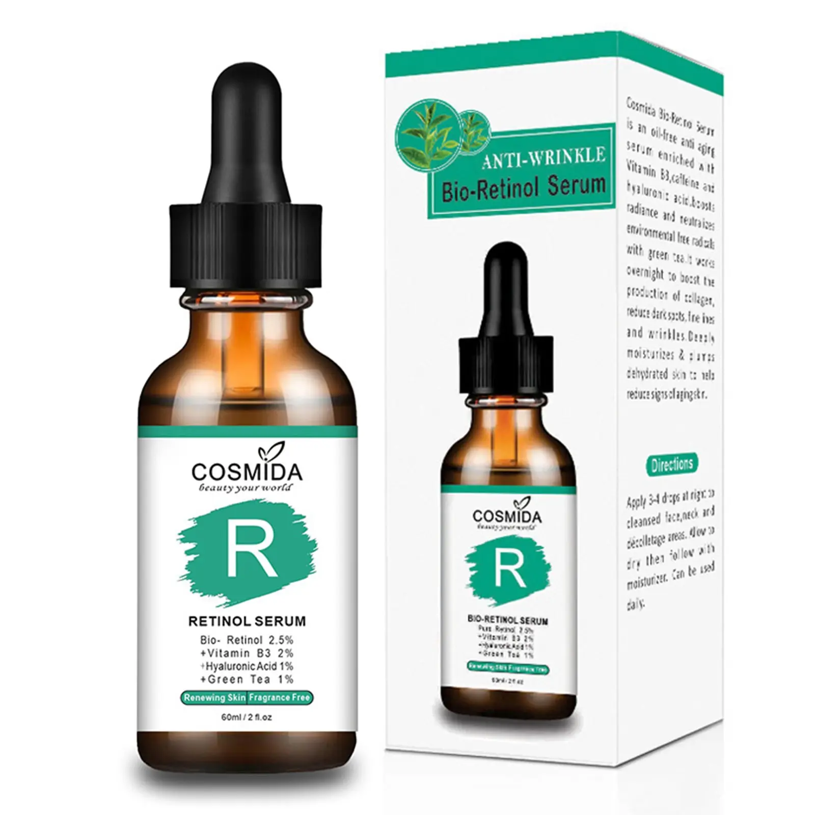 Cosmida Retinol Serum for Face with Vitamin B3 & Hyaluronic Acid,Boost Collagen Facial Serum Anti Wrinkles & Fine Lines and Younger-looking Skin,Korean Skin care nighttime Serum for women & men