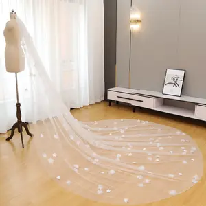 Pure 3D petal wedding veil | Two hand-sewn flowers | A masterpiece of all-fabric floral art