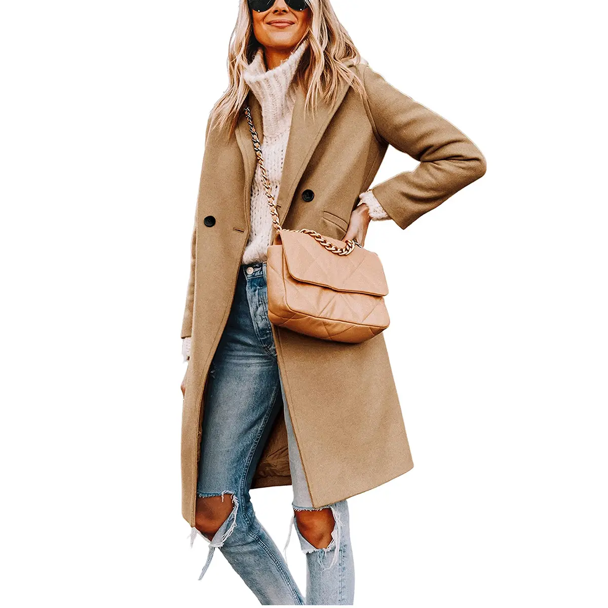 YeeZaa Women's Winter Wool Pea Coat Casual Notch Lapel Single-Breasted Peacoat 2025 TikTokShopHolidayHaul Christmas Jacket