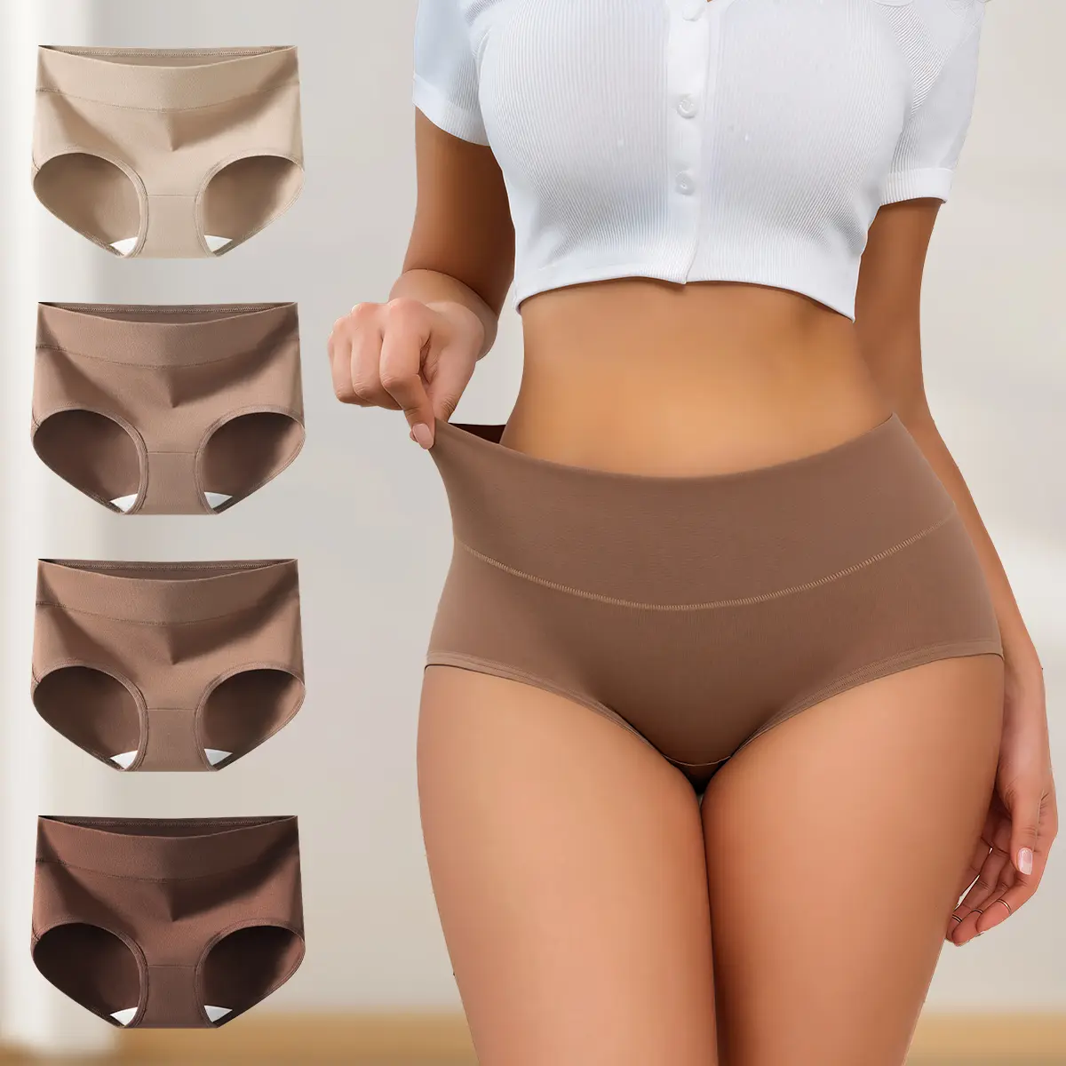 HOTCOM 4pcs High Waisted Underwear For Women 4 Pack Full Coverage Seamless Tummy Control Shaping Panty Panties Soft