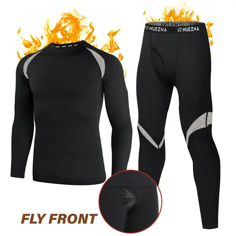 Muezna Men's 2-Piece Fitted Camo Thermal Underwear Set - Fleece-Lined Base Layer Shirt & Leggings, Lightweight Warm Long Johns, Stretchy Breathable Moisture-Wicking Anti-Pilling Fabric, Year-Round for Hunting, Hiking