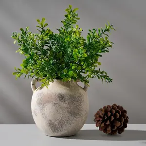 Ceramic Vase, 5.8 Inch Terracotta Vase with Handles, Decorative Rustic Vase for Home Decor, Farmhouse, Living Room, Table, Bedroom, Entrance, Office - Gray