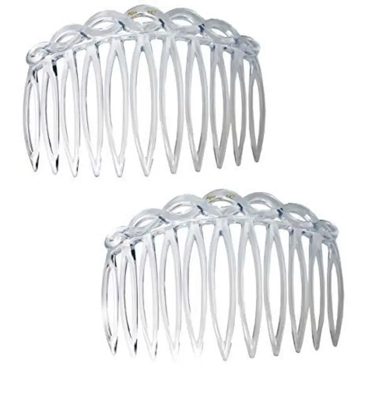 Parcelona French 2 Pieces Medium Open Curved Clear Cellulose Side Hair Combs