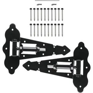 8” Self-Closing "T" Hinge | Industrial Stainless-Steel Gate Hinge | Horizontal Adjustable | Heavy-Duty Enclosed Spring | 2-Side Gate Attachment | Wood Gate Hinge (Pair) – Black