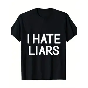 [100% Cotton] 100% CottonMen's funny graphic tee - "I HATE LIARS" Bold Statement Graphic Crew Neck Short Sleeve T-Shirt, Black Tee, for Casual Attire, Casual Outfit, Gift Idea for Truth Lovers, Funny Saying Shirt, Perfect for Friends and Family, Holiday G