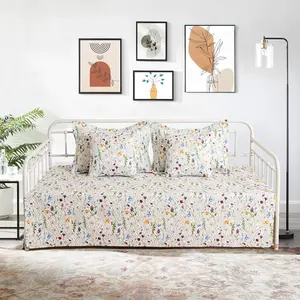 5 Piece Floral Daybed Cover Set Twin Daybed Bedding Sets for All Season Lightweight Flower Day Bed Comforter with Matching Shams&Decorative Pillows,39"x75"