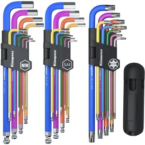 Hex Key Set 27PCS Long Arm Key Set Long Ball End Wrench Set Metric Torx With T-Handle Metric 1.5mm-10mm, SAE 1/16-3/8, Star Key Set T10-T50