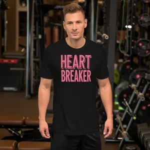 Heart Breaker T-Shirt Pink Unisex Valentines Day Gift Stylish Cotton Tee with Pink Lettering and Casual Graphic Design Streetwear Menswear
