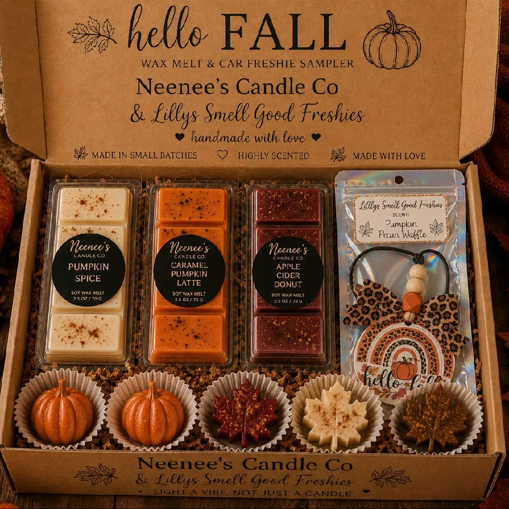 soy candle soy Deluxe Fall Soy Wax Melt & Car Freshie Sampler Box