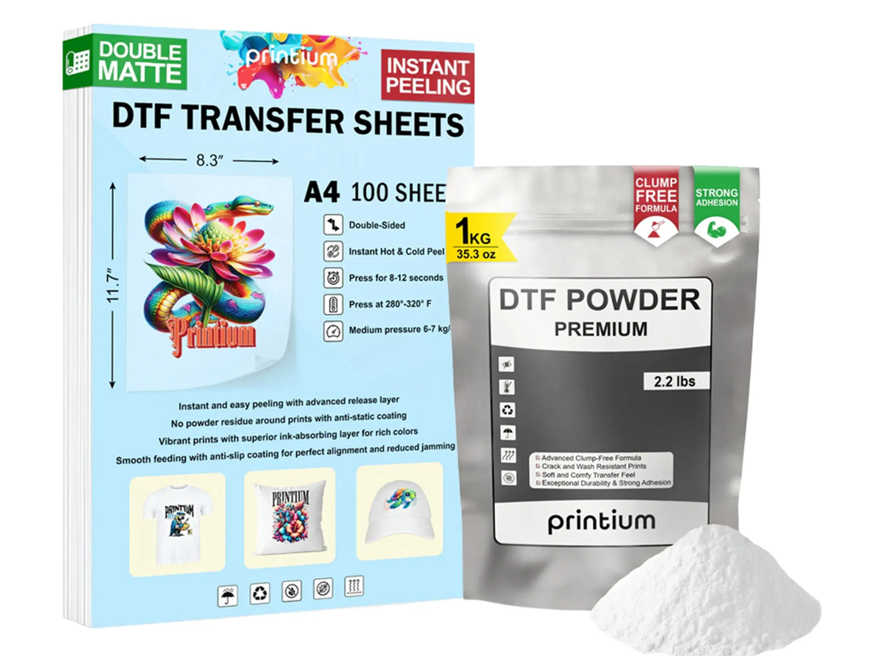 Premium A4 DTF Film Sheets & DTF Powder Bundle – 100-pack A4 DTF Sheets + 2.2 lbs DTF Powder