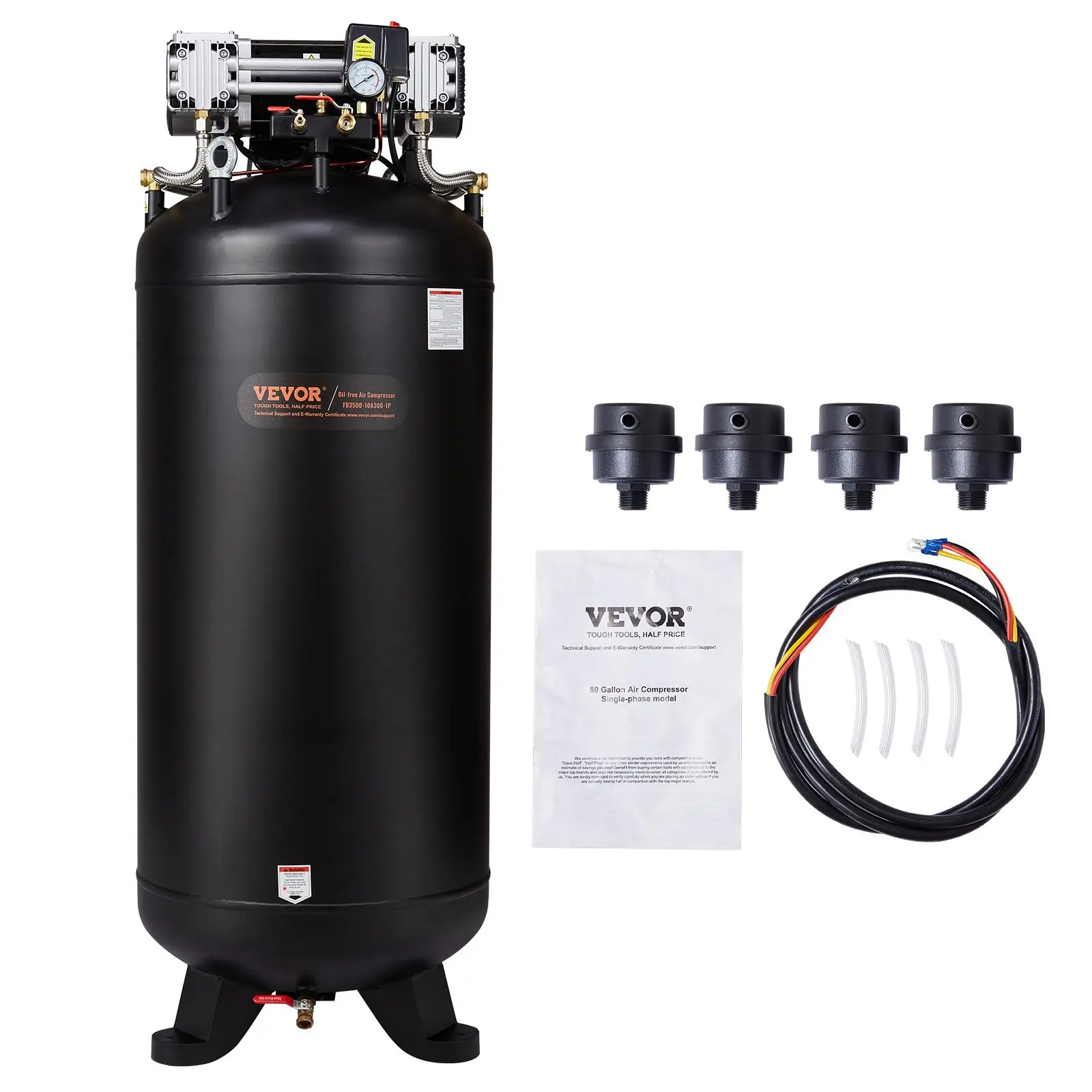【DealsForYouDays】VEVOR 80 Gallon Air Compressor6.5HP 15.5SCFM@90 PSI145PSI Oil Free Stationary Air Compressor Tank86dB Ultra Quiet Compressor for Industrial ManufacturingConstruction SitesAuto Repair