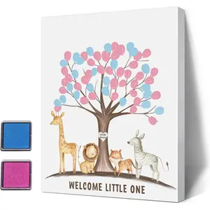 Gender Reveal Fingerprint Tree with Safari Animals, Baby Shower Guest Book Party Ideas, Gender Reveal Party Ideas, Gender Reveal Keepsake, Canvas Decoration