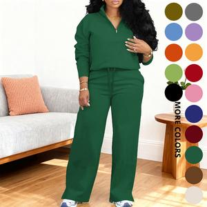 MOEENCN Women 2 Piece Outfits Sweatsuit Oversized Half Zip Sweatshirt Wide Leg Sweatpant Casual Lounge Matching Set Tracksuit