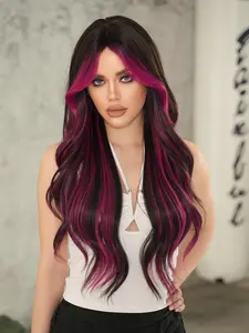 32 Inch Long Wavy Wigs for Women, Gorgeous Fluffy Wigs with Curtain Bangs, Synthetic Full Machine Wigs for Party, Daily Use