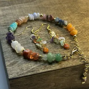 Multi-colored Natural Gemstone Bracelet with 14k Gold Plated, Hypoallergenic Non-Tarnish Materials, Elegant Design