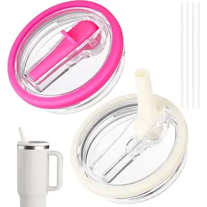 2 Pack 40 oz Tumbler Flip Straw Lid Replacement fit for Stanley Quencher, Spill Proof Tumbler Cover for Stanley Cup