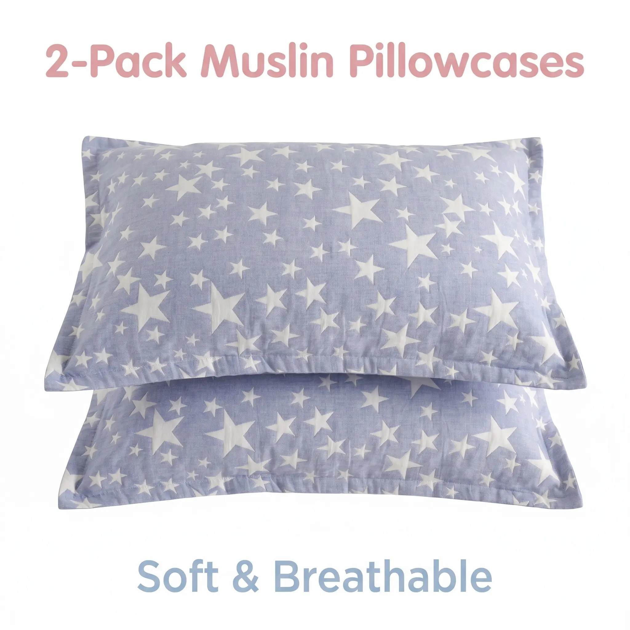 [ Summer Sale Deals ]NTBAY 2-Piece 3-Layer Muslin Cotton Pillowcases - 52x67cm Soft & Breathable Natural Cotton Bed Pillow Covers, Envelope Closure Skin-Friendly Cushion Shams, Set of 2