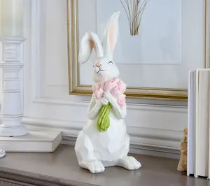 15" Resin Bunny with Pink Flowers by Valerie