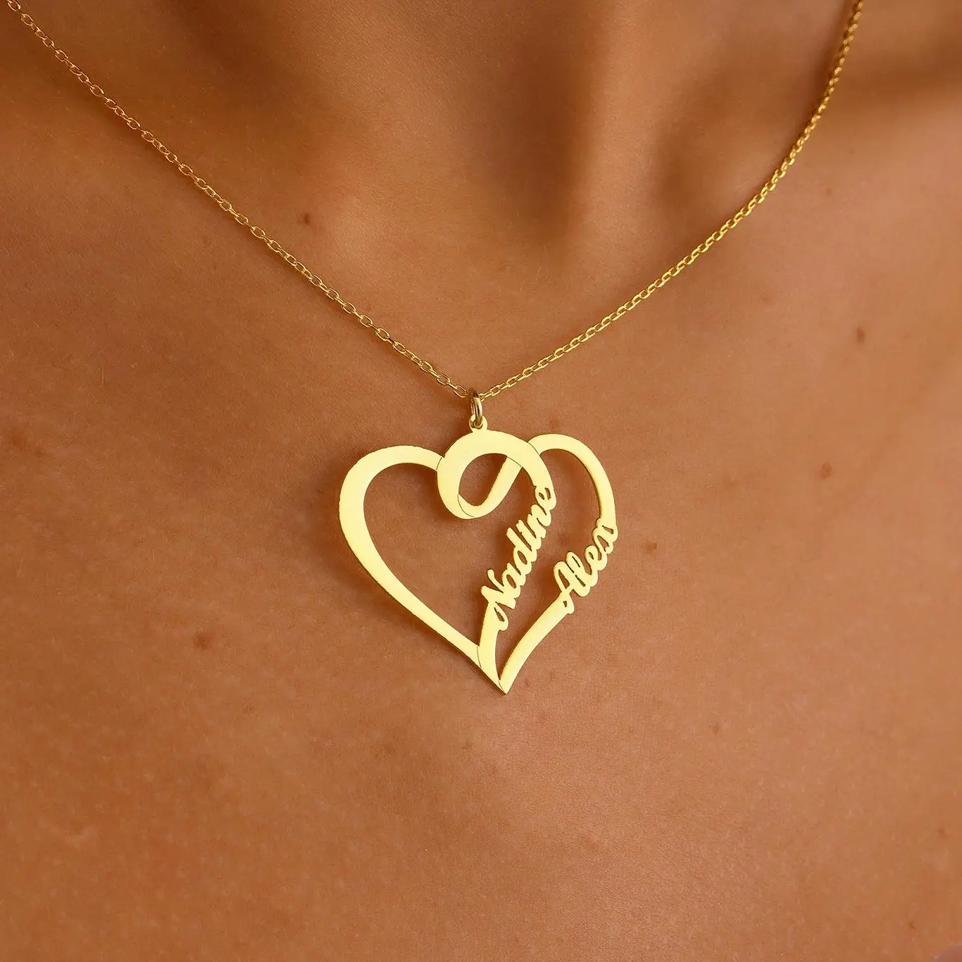 Couple Name Necklace, Customized Name Pendant, Double Name Necklace, Name Bridesmaid Necklace, Name Engagement Necklace, Name Heart Necklace, Name Valentines Necklace, Multiple Name Pendant, Name Wedding Necklace, Name Romantic Necklace Gift for Her
