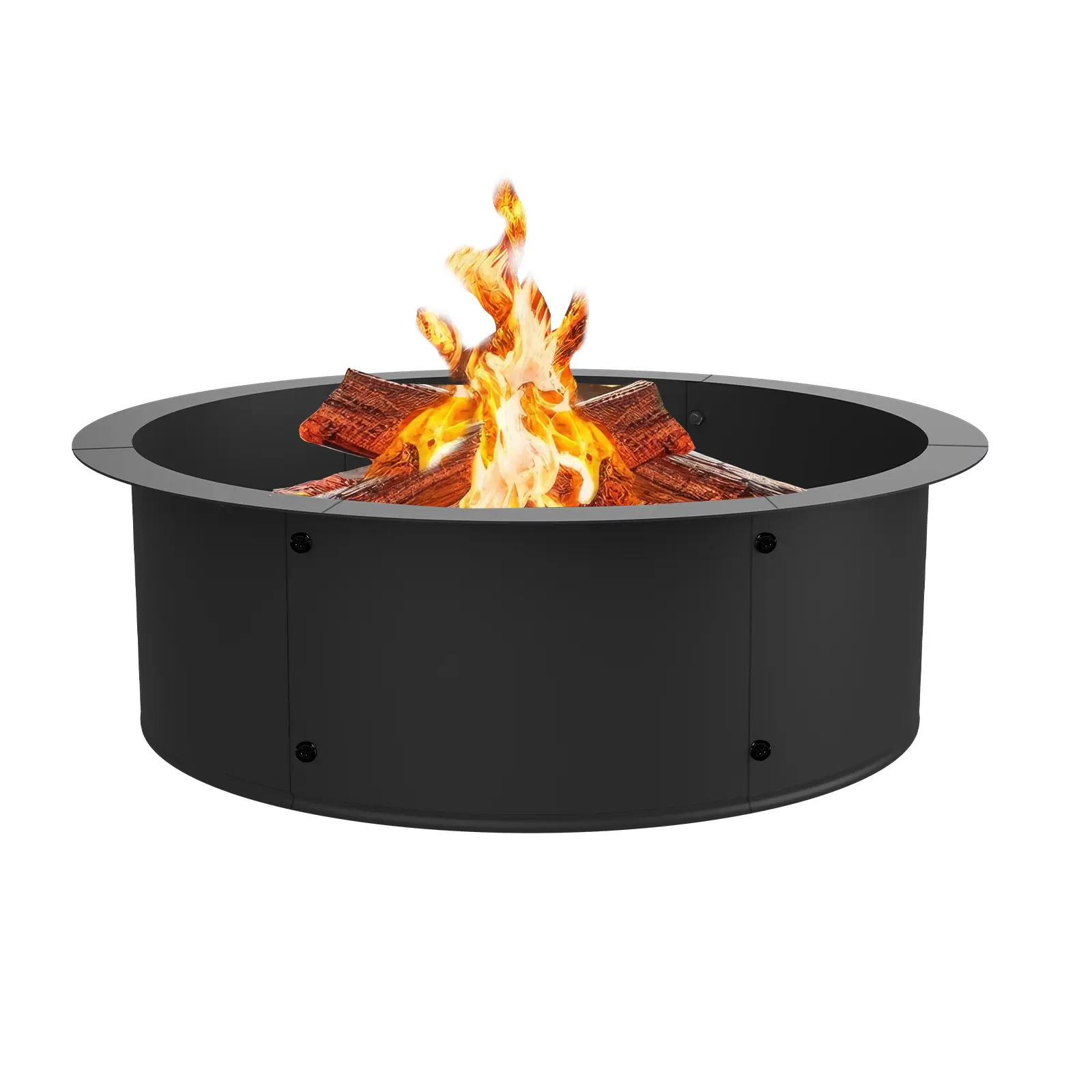 30in Round Fire Pit Ring, Heavy Duty Metal Fire Ring, Outdoor Wood Burning Fire Pit Liner, Round Campfire Ring for Backyard, Patio, Garden & Camping