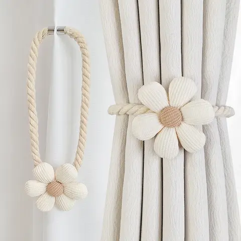 Magnetic Curtain Tiebacks, 2pcs Modern Floral Design Holdback Straps, Elegant Ties, Decorative Window Accessories, Decorations for Home & Interior Decor