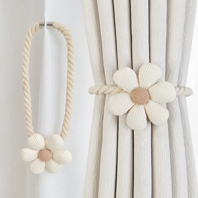 Magnetic Curtain Tiebacks, 2pcs Modern Floral Design Holdback Straps, Elegant Ties, Decorative Window Accessories for Home & Interior Decor