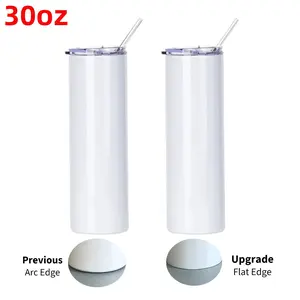 25pcs Pack USA 30oz Stainless Steel Vacuum Insulated White Blank Sublimation Skinny Straight Tumbler for Sublimation and UV DTF Wraps
