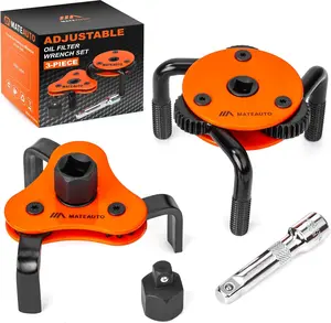 Universal 3-Jaw Oil Filter Wrench Set, Adjustable 2-Way Operation, Heavy-Duty Oil Filter Removal Tool, High Torque for Auto, Trucks, Fits 2-1/2" to 5-1/2" Diameter, 1/2" or 3/8" Drive