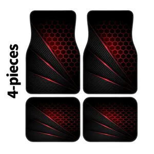 2D, 4-piece set of red and black geometric pattern trendy and fashionable car floor mats, suitable for all seasons, stylish and durable, easy to clean, suitable as a car accessory gift for all car models
