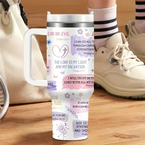 Traveler Tumbler 40 Oz BPA Free With Handle & Straw Inspirational Bible Verse Travel Mug For Cars Water Bottles Outdoor Sports Drinkware Flasks Faith Gift Christmas & Thanksgiving Gift