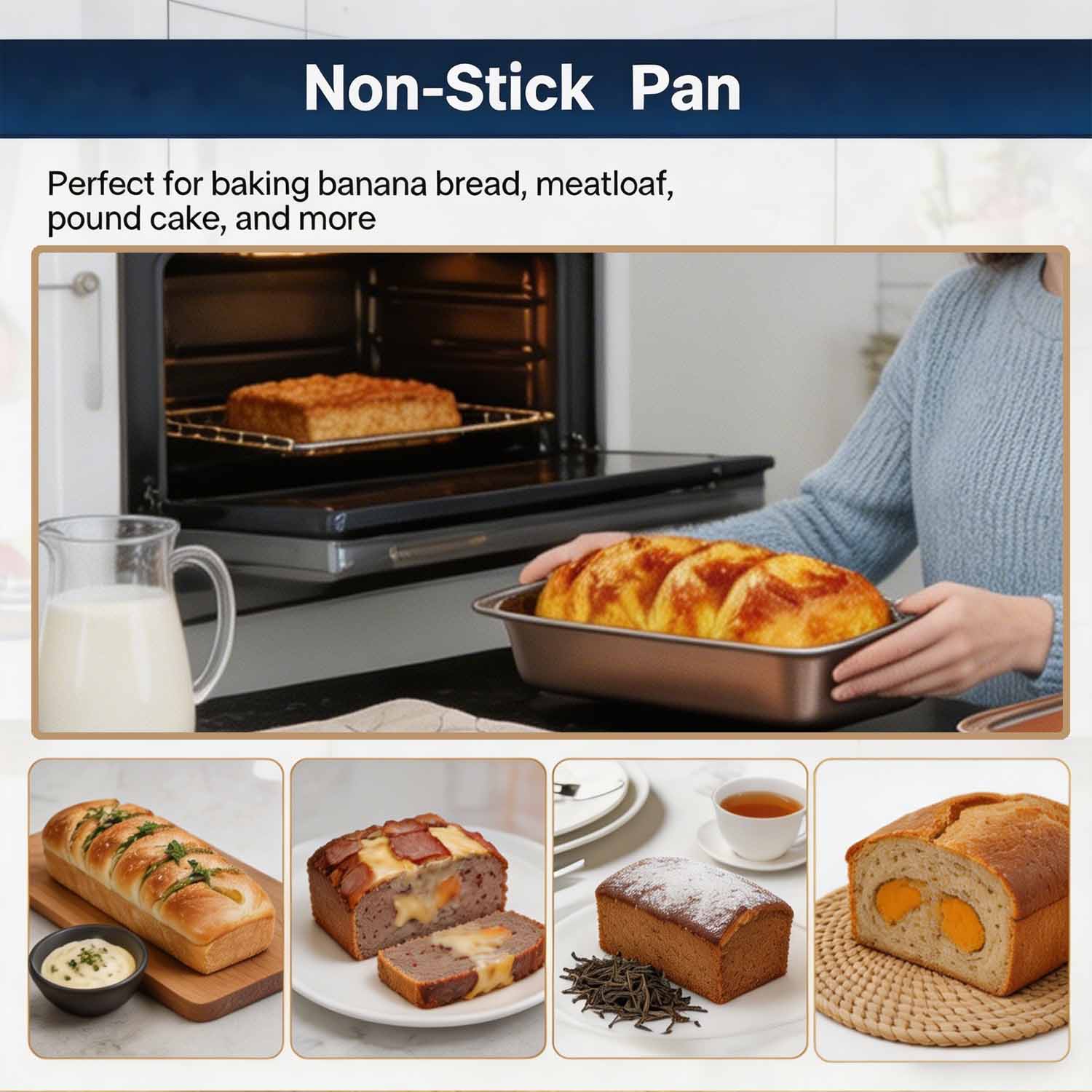 2 Pack Loaf Pan, 8 inch Banana Bread Pan, Non-Stick Banana Bread Pan, Stackable Bread Pans for Homemade Bread, Small Bread Pans for Baking